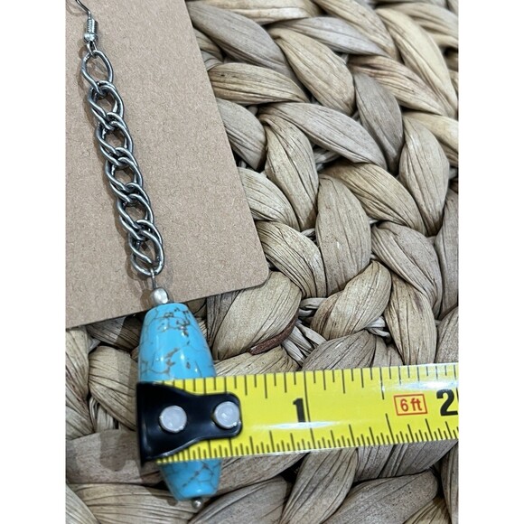 Victorian Turquoise Blue Sleeping Beauty Dangle Chain Link Steel Earrings - Picture 6 of 6